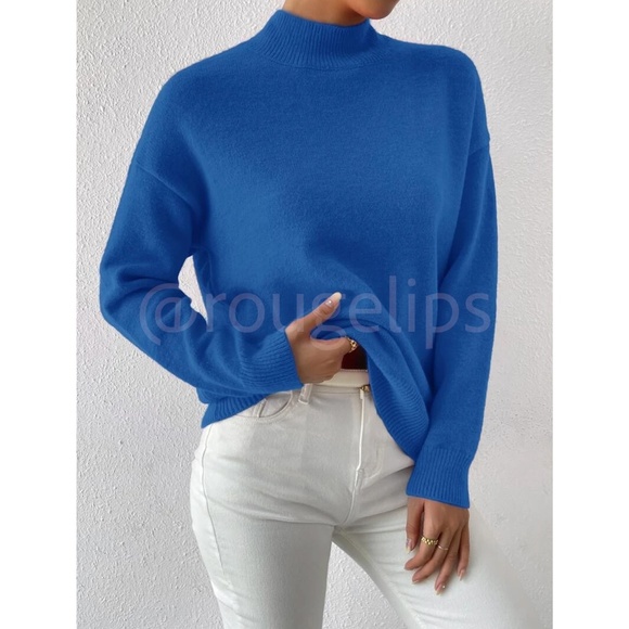 Blue Turtleneck Knit Pullover Sweater Long Sleeve - Picture 3 of 7